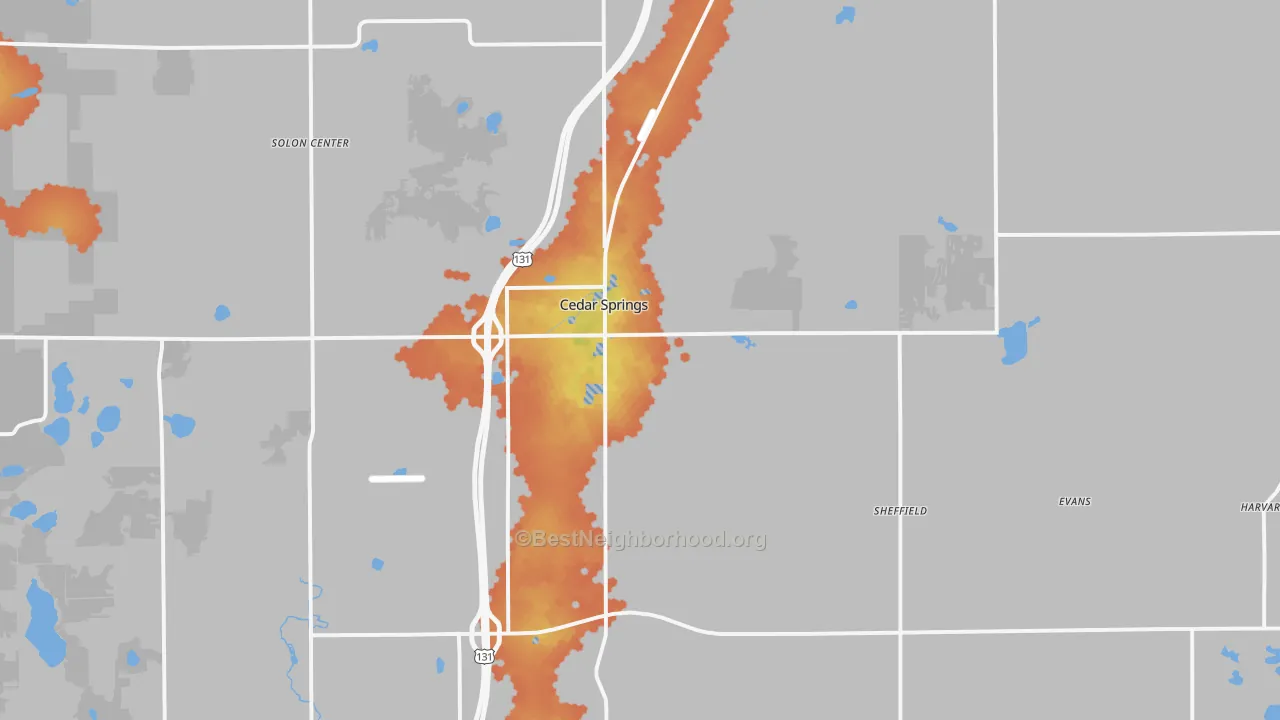 Bike Grade map of Cedar Springs, MI