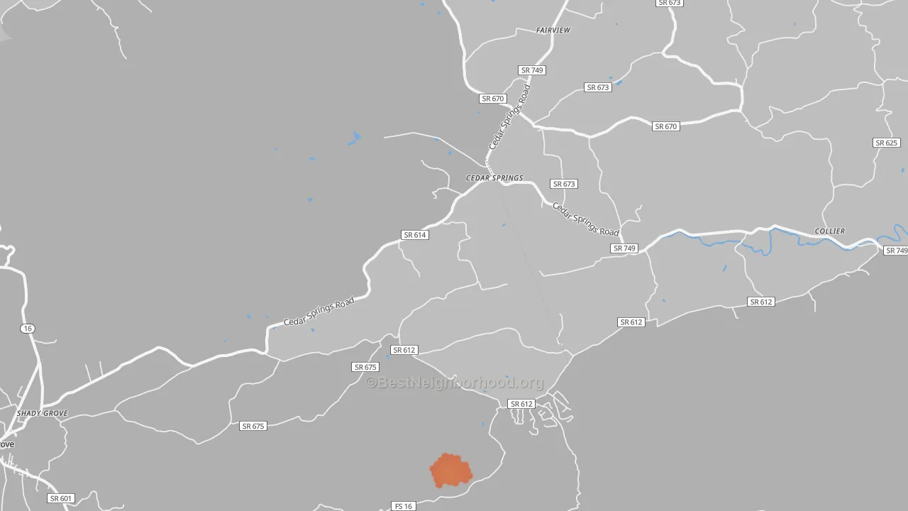 Bike Grade map of Cedar Springs, VA
