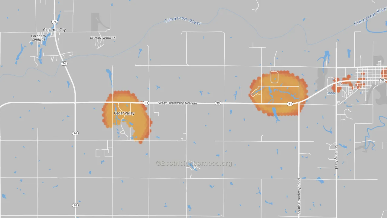 Bike Grade map of Cedar Valley, OK