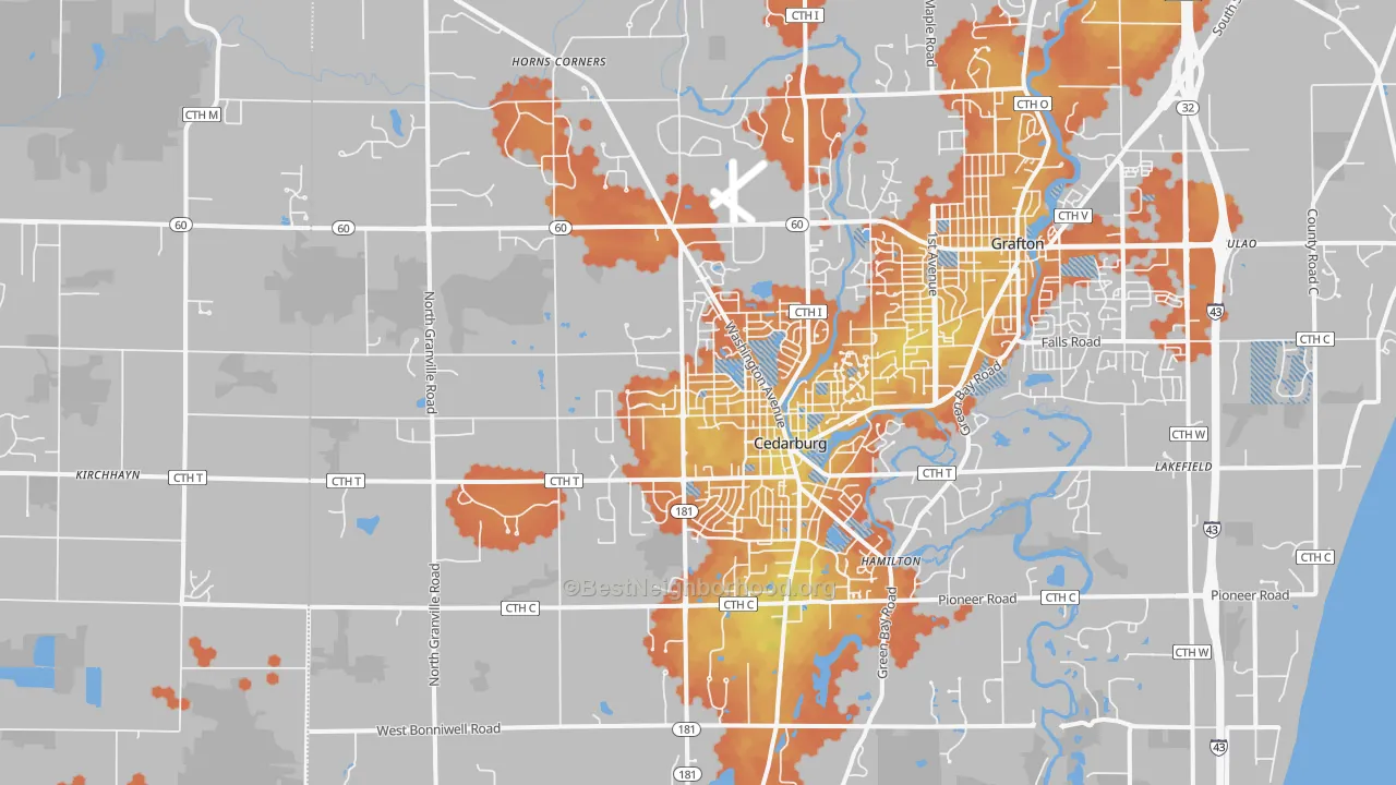 Bike Grade map of Cedarburg, WI