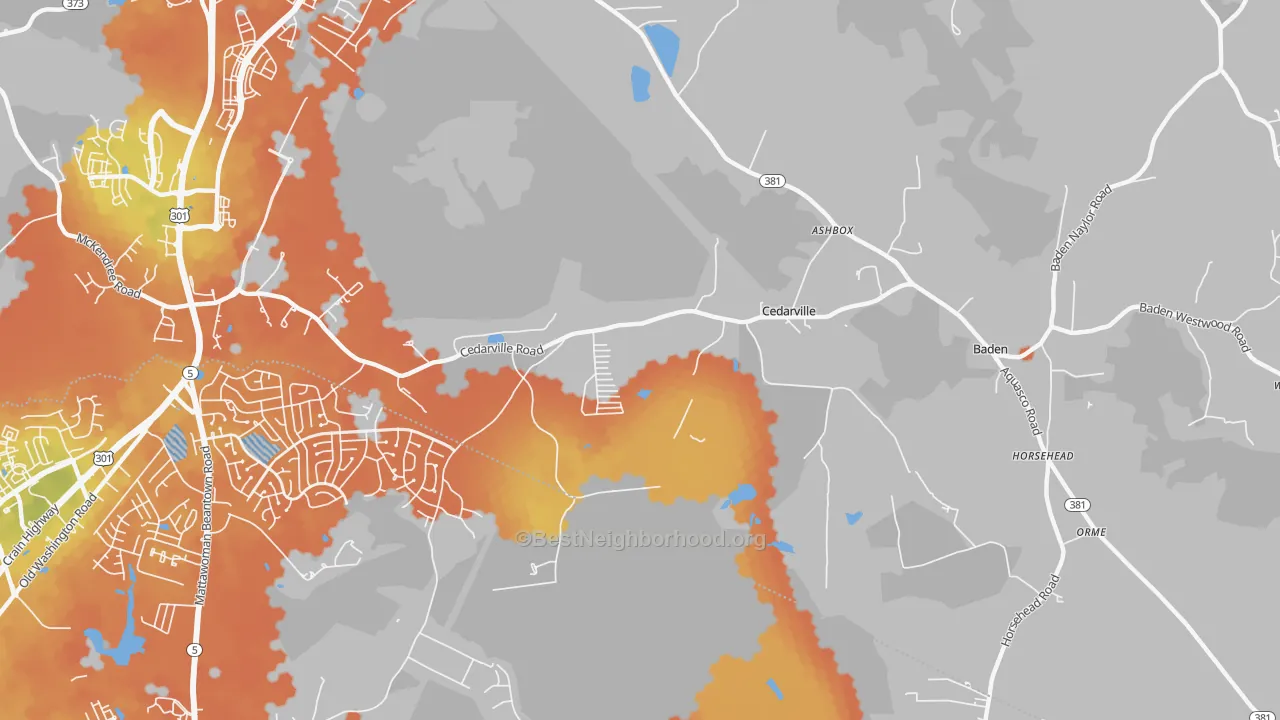 Bike Grade map of Cedarville, MD