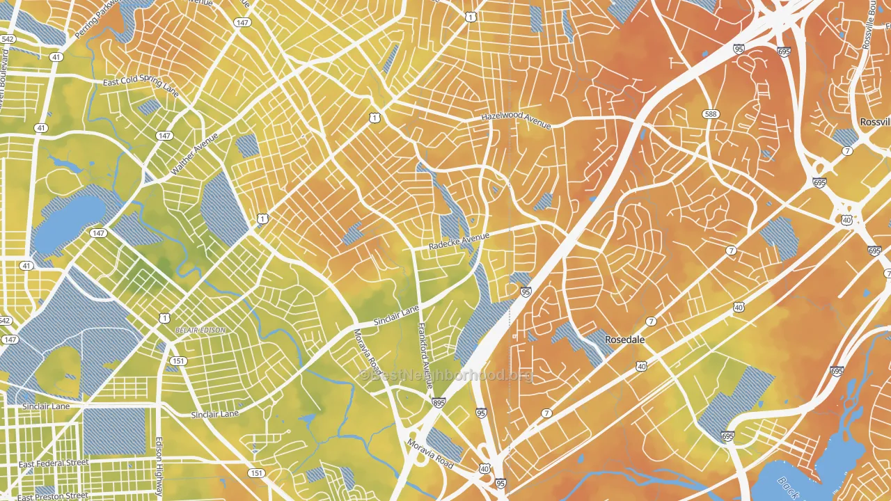 Bike Grade map of Cedonia, Baltimore, MD