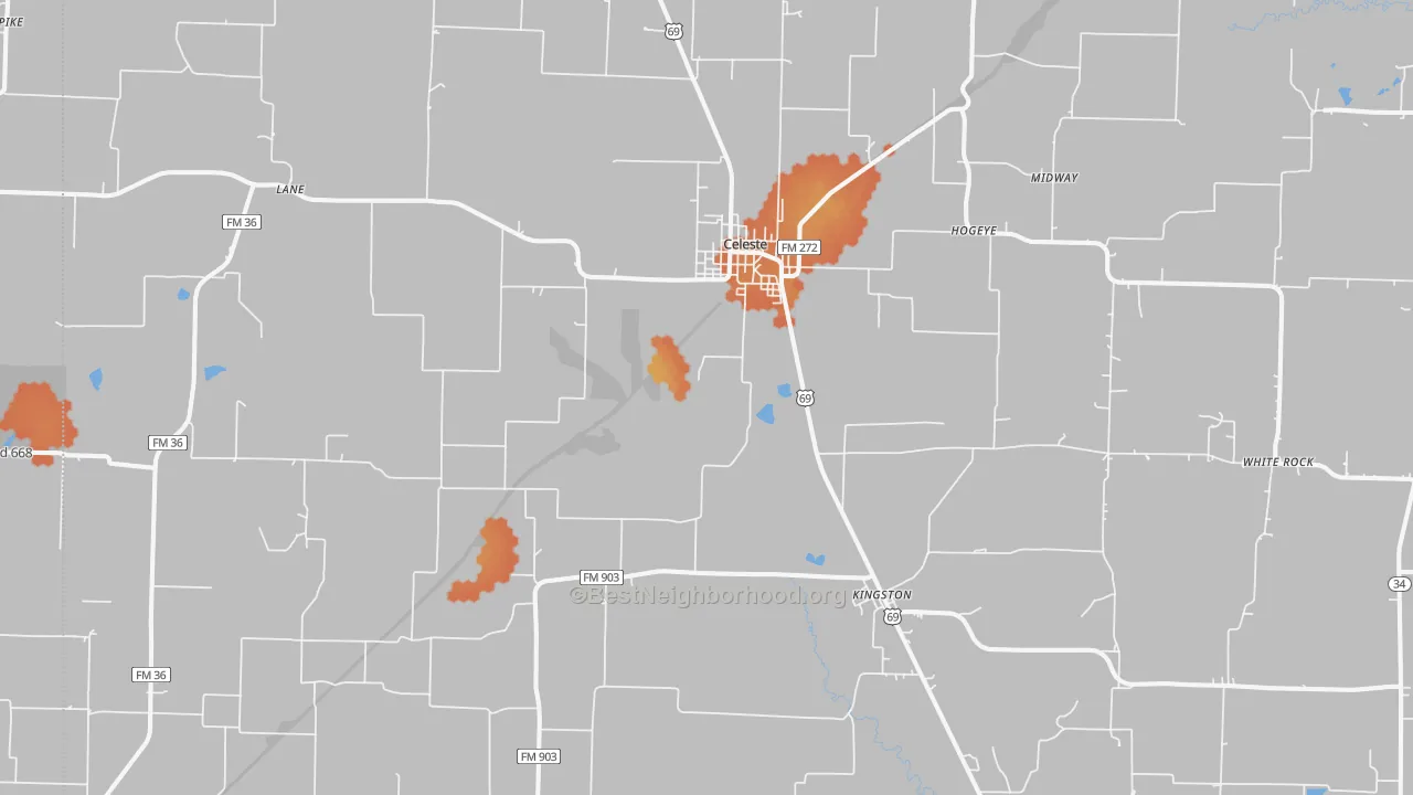 Bike Grade map of Celeste, TX