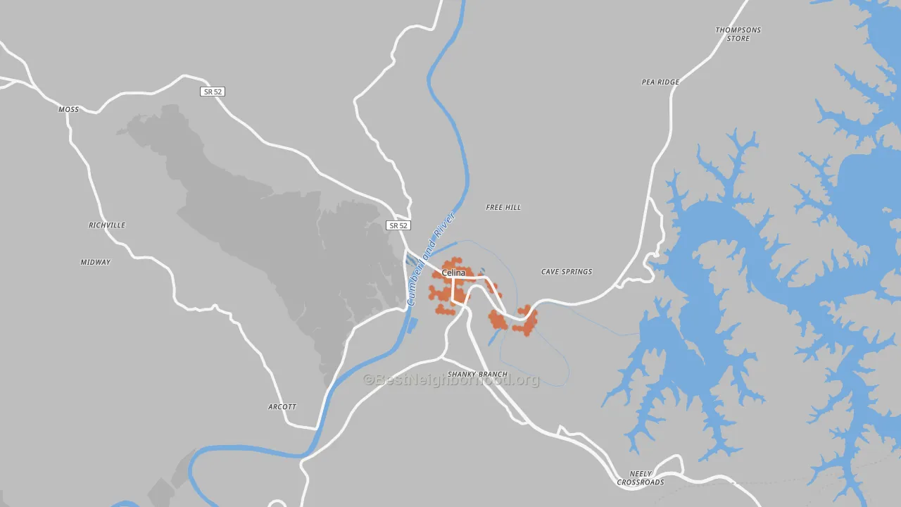 Bike Grade map of Celina, TN