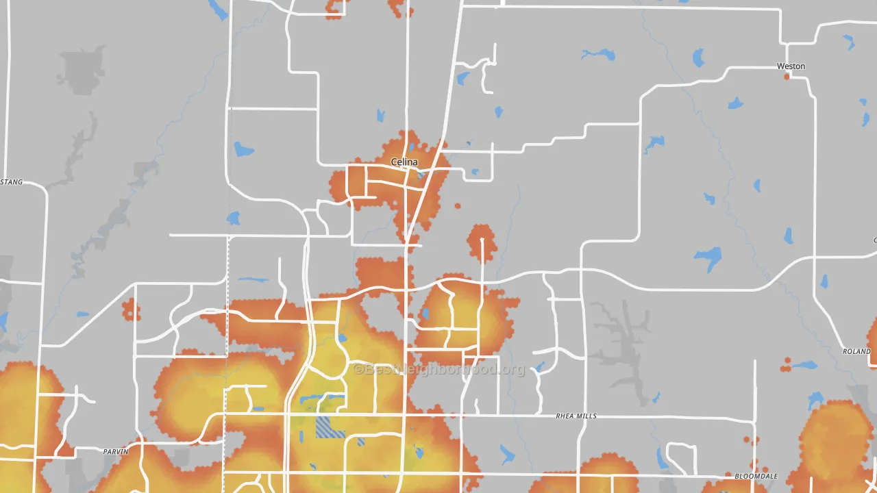 Bike Grade map of Celina, TX