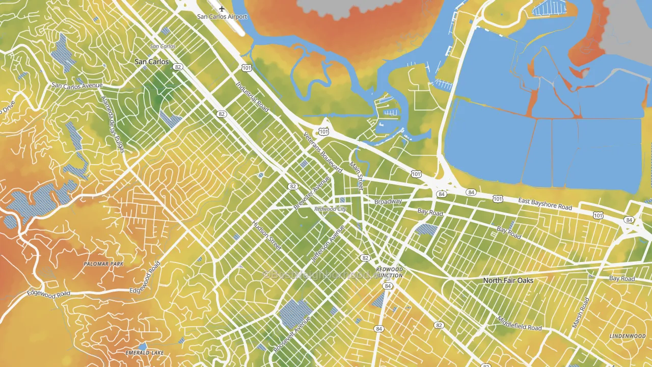 Bike Grade map of Centennial, Redwood City, CA