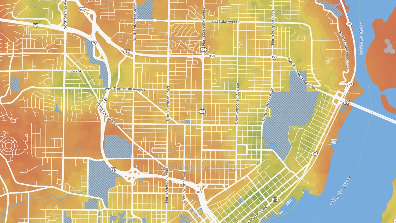 Bike Grade map of Center Bluff, Peoria, IL