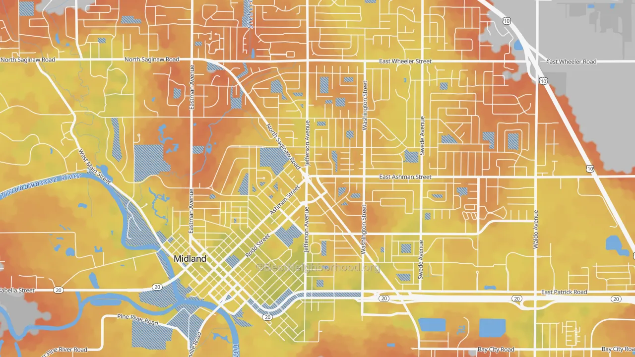 Bike Grade map of Center City, Midland, MI