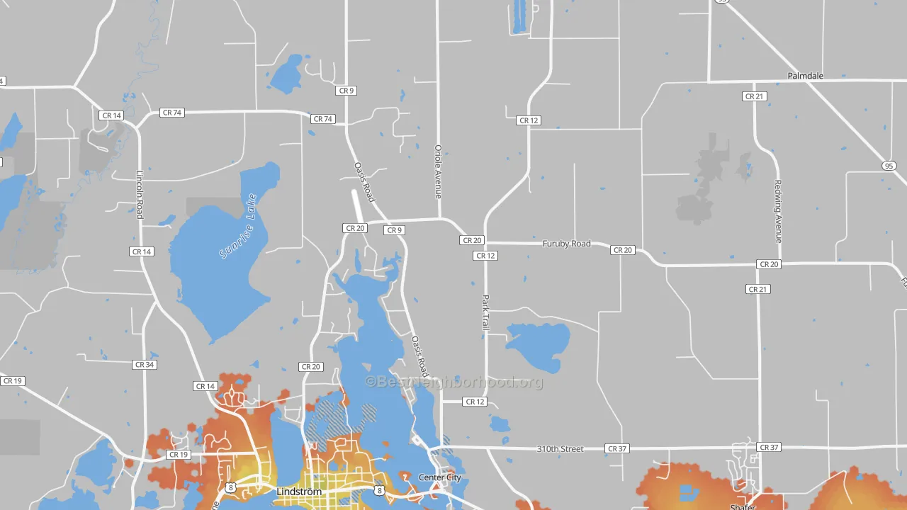 Bike Grade map of Center City, MN