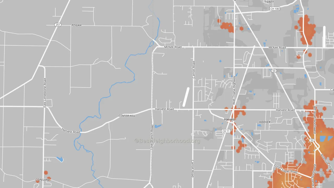 Bike Grade map of Center Hill, AL