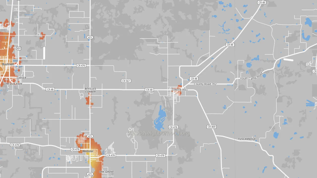 Bike Grade map of Center Hill, FL