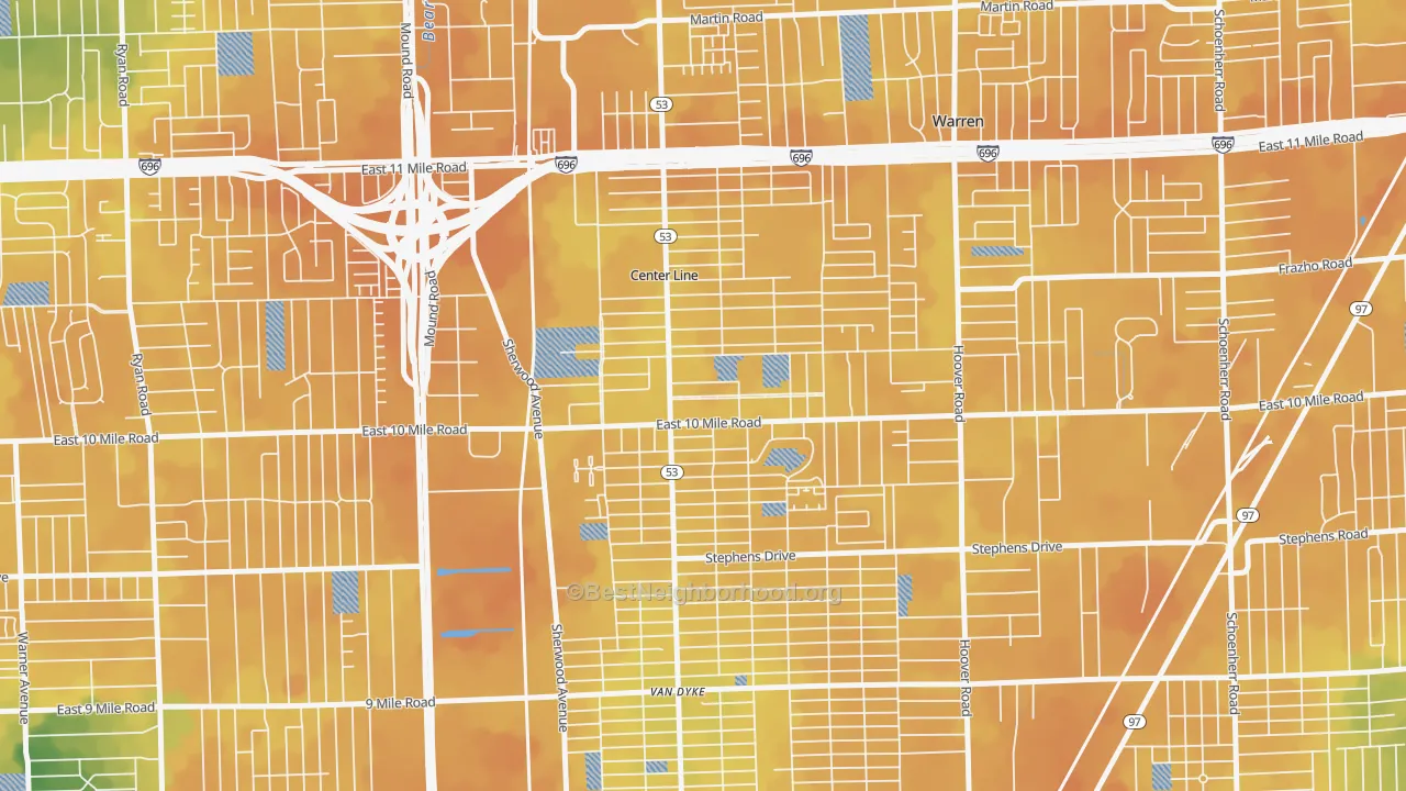 Bike Grade map of Center Line, MI