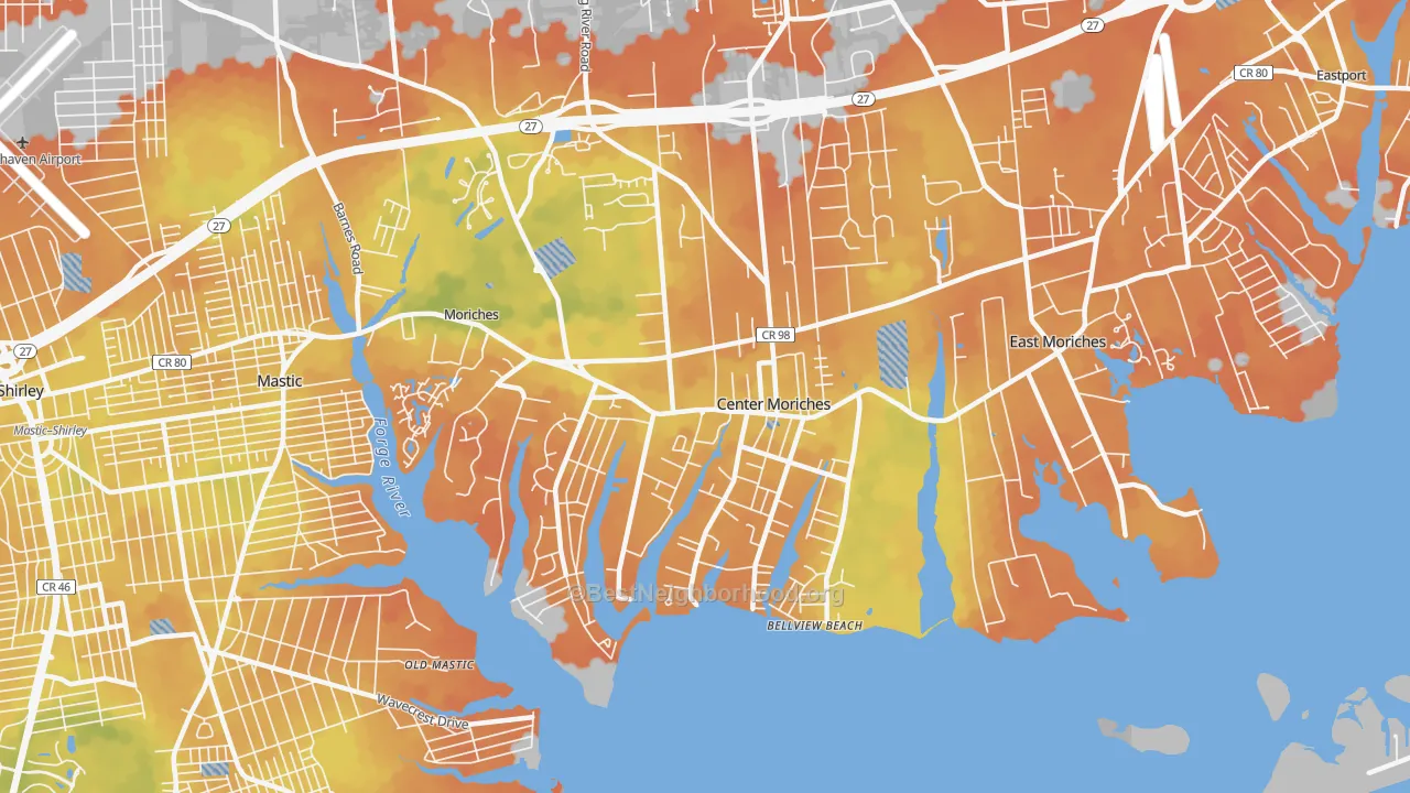Bike Grade map of Center Moriches, NY