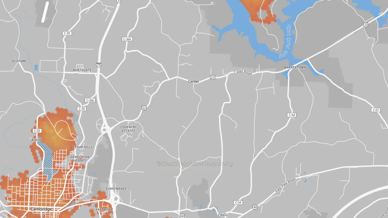 Bike Grade map of Center, OH