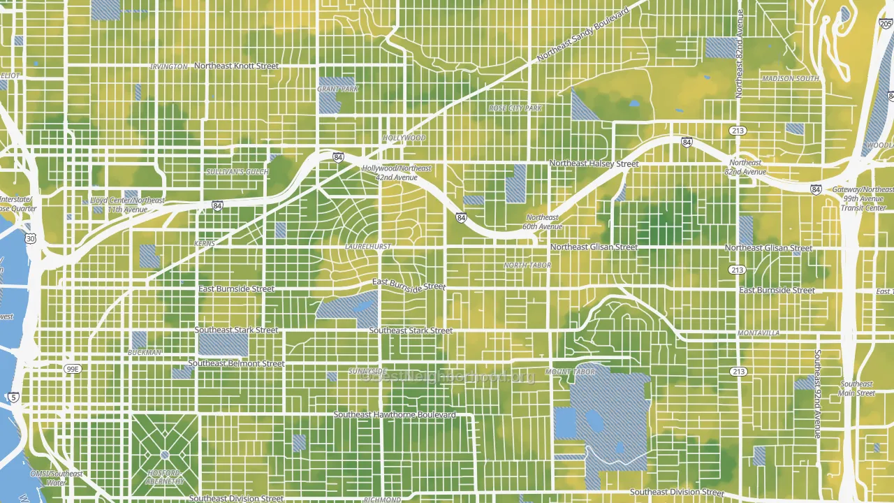 Bike Grade map of Center, Portland, OR