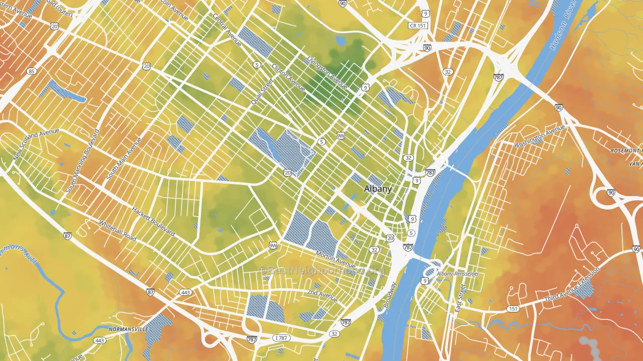 Bike Grade map of Center Square, Albany, NY