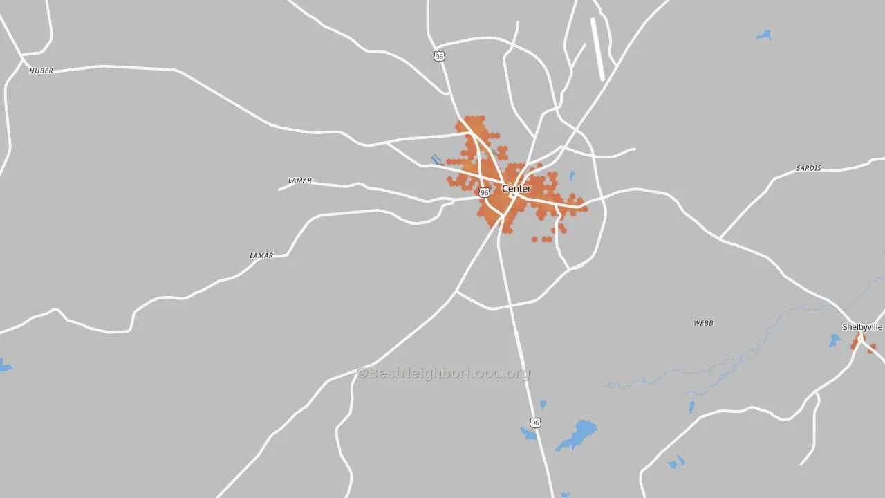 Bike Grade map of Center, TX