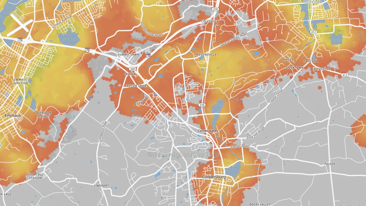 Bike Grade map of Center Valley, PA