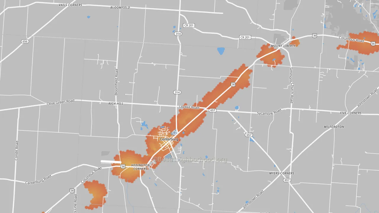 Bike Grade map of Centerburg, OH