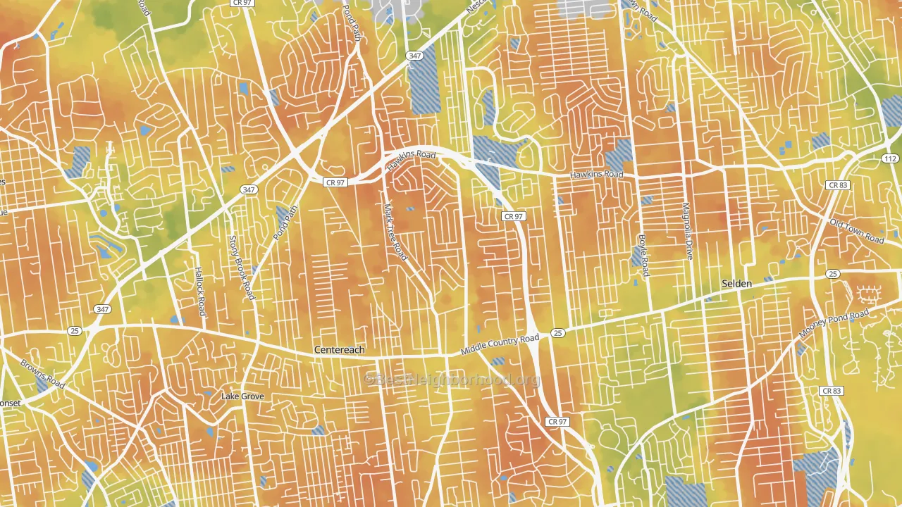 Bike Grade map of Centereach, NY