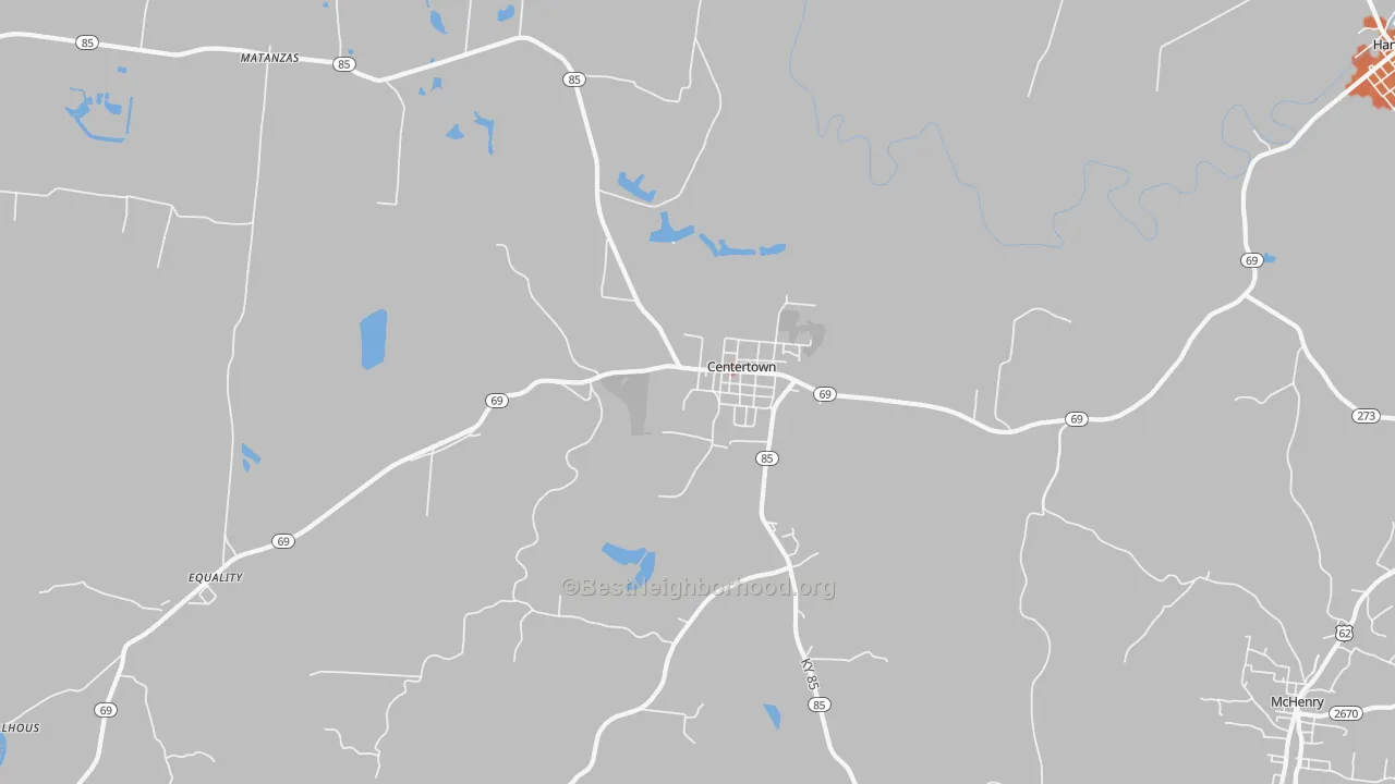 Bike Grade map of Centertown, KY