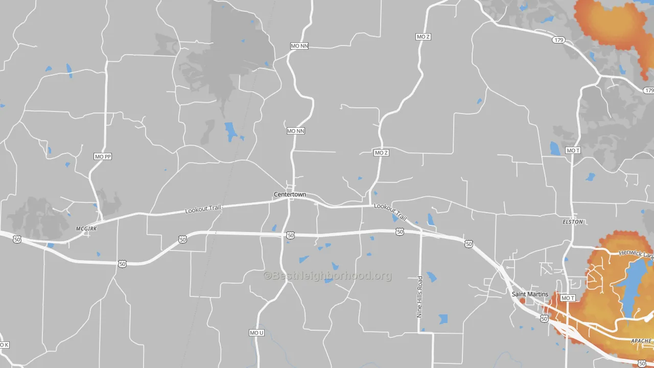 Bike Grade map of Centertown, MO