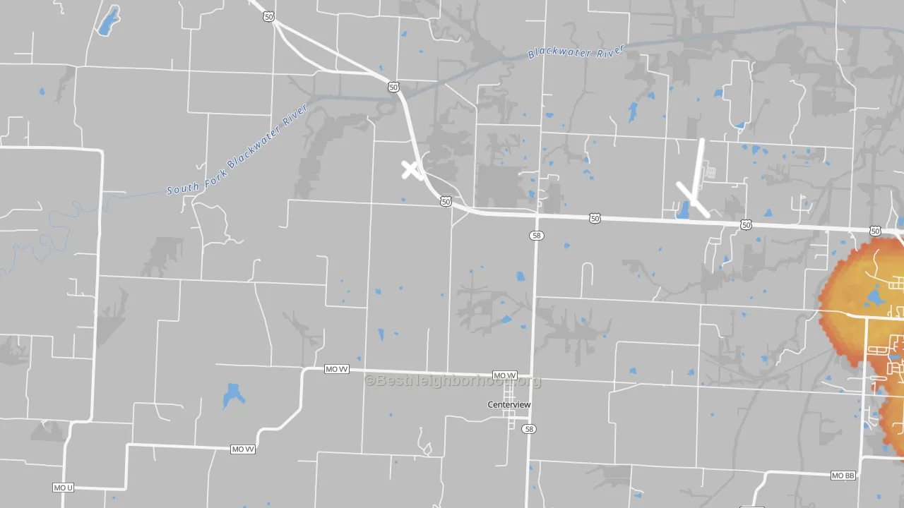 Bike Grade map of Centerview, MO