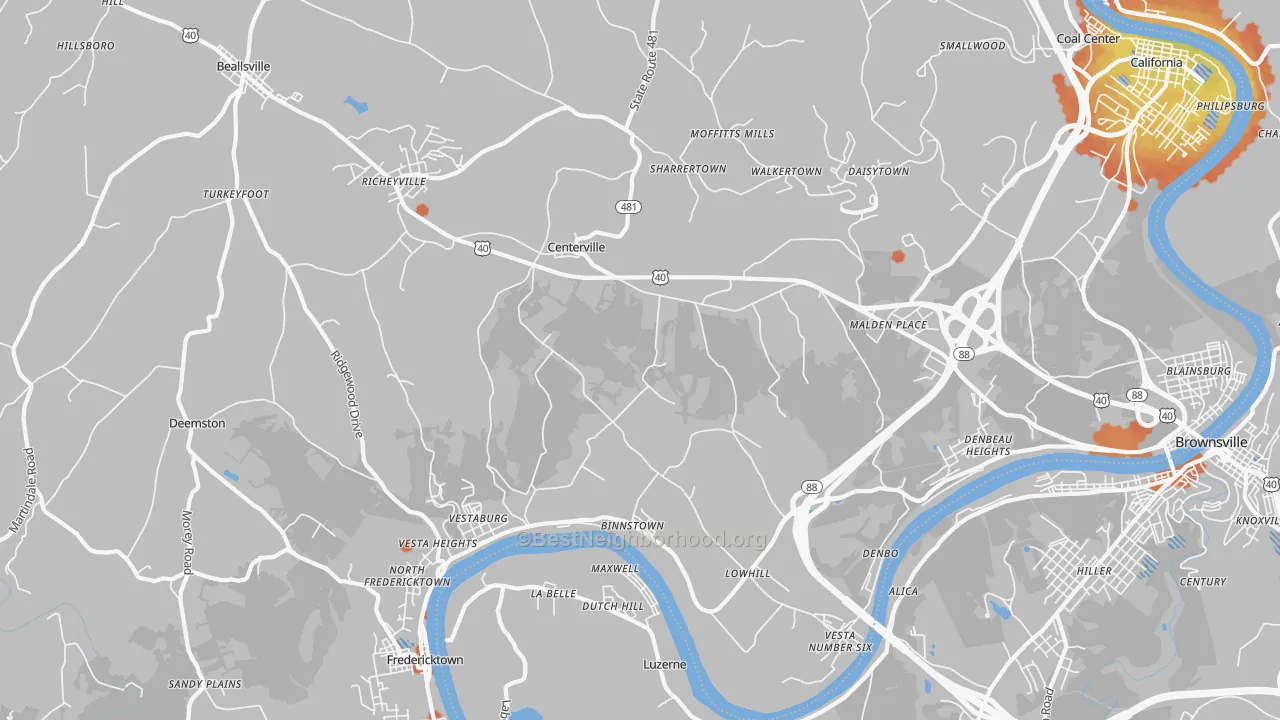 Bike Grade map of Centerville, Brownsville, PA