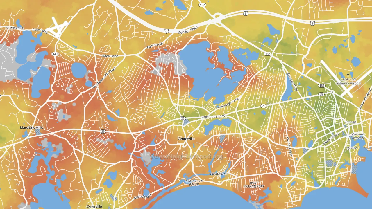 Bike Grade map of Centerville, MA
