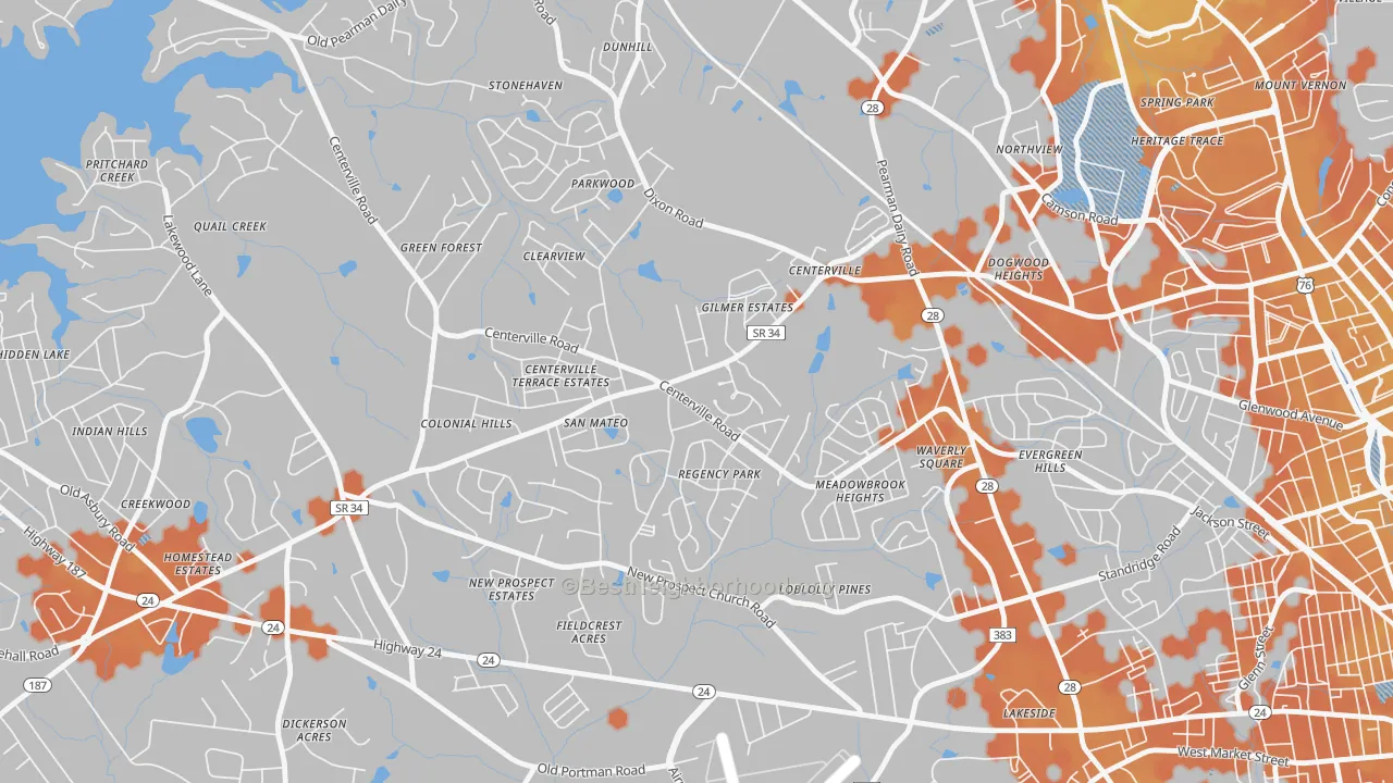 Bike Grade map of Centerville, SC