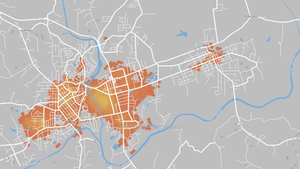 Bike Grade map of Central Area, Eden, NC