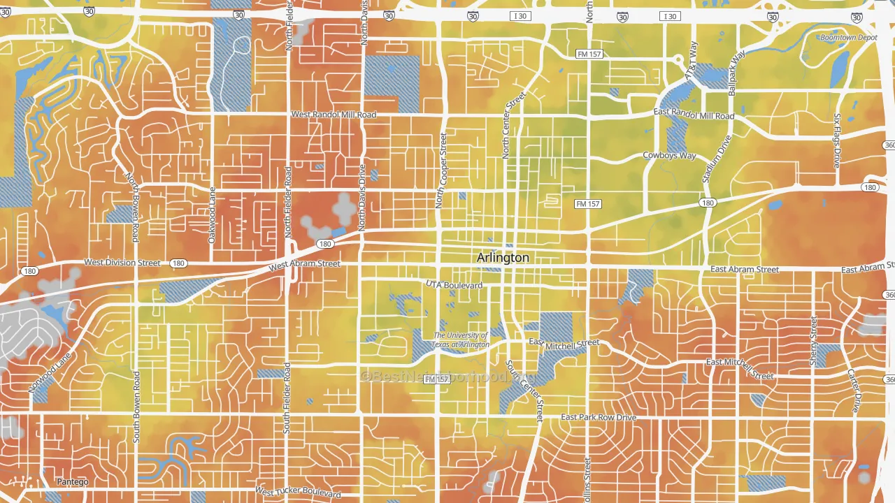 Bike Grade map of Central Arlington, Arlington, TX