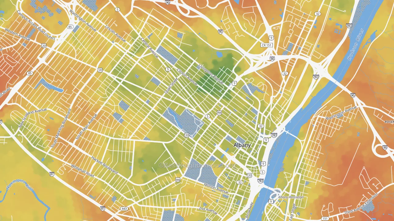 Bike Grade map of Central Ave, Albany, NY