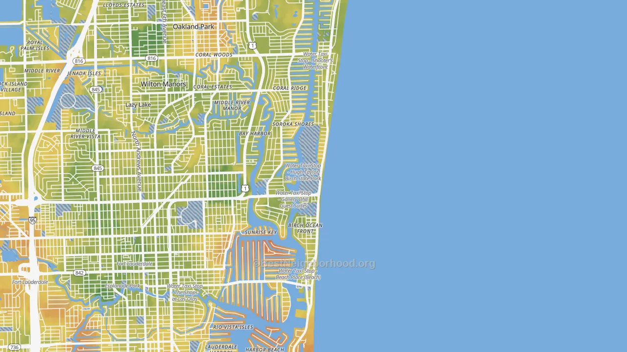 Bike Grade map of Central Beach, Fort Lauderdale, FL