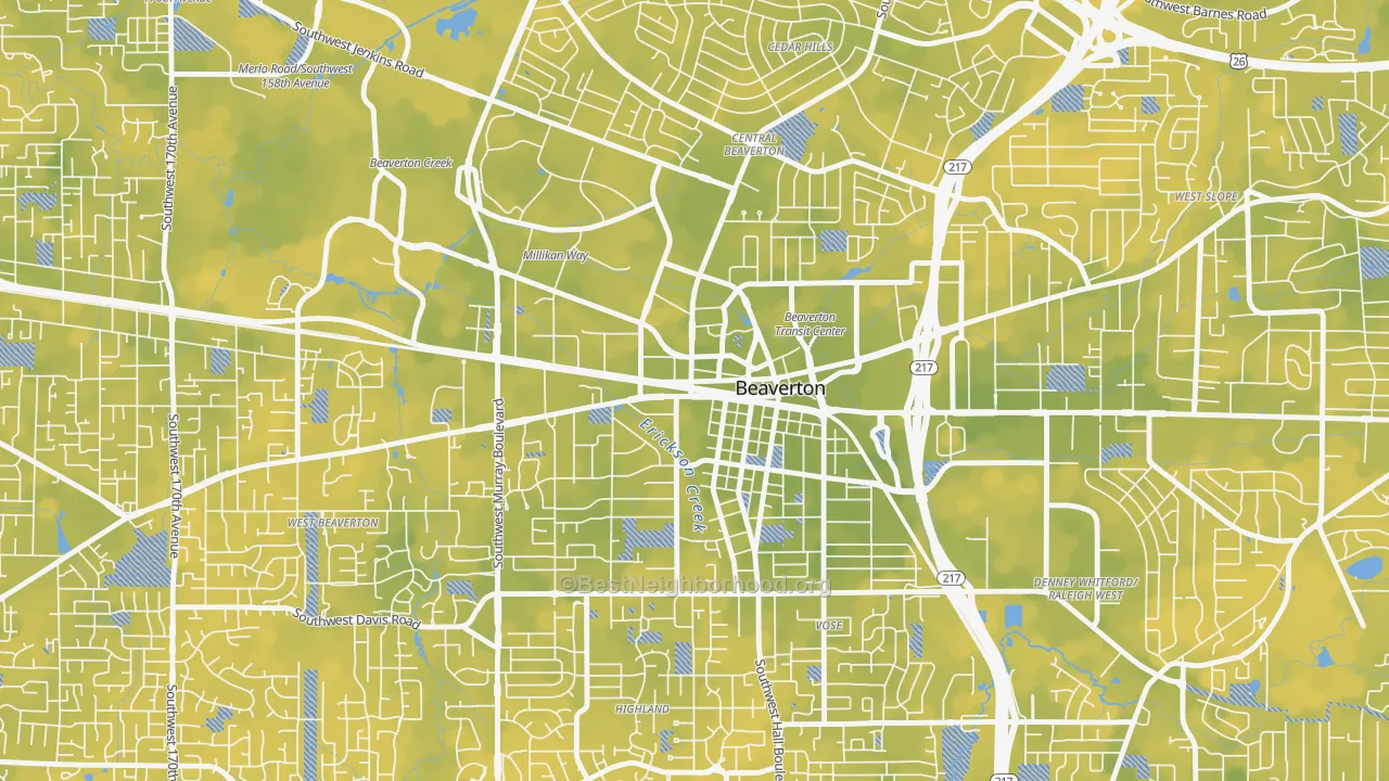 Bike Grade map of Central Beaverton, Beaverton, OR