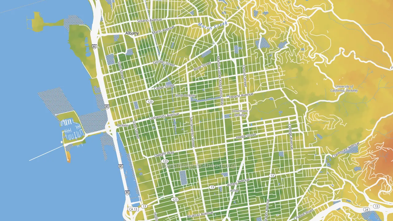 Bike Grade map of Central Berkeley, Berkeley, CA
