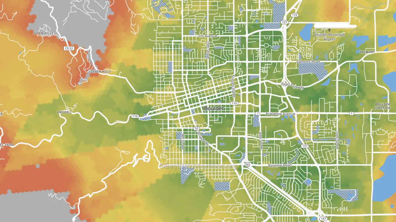 Bike Grade map of Central Boulder, Boulder, CO