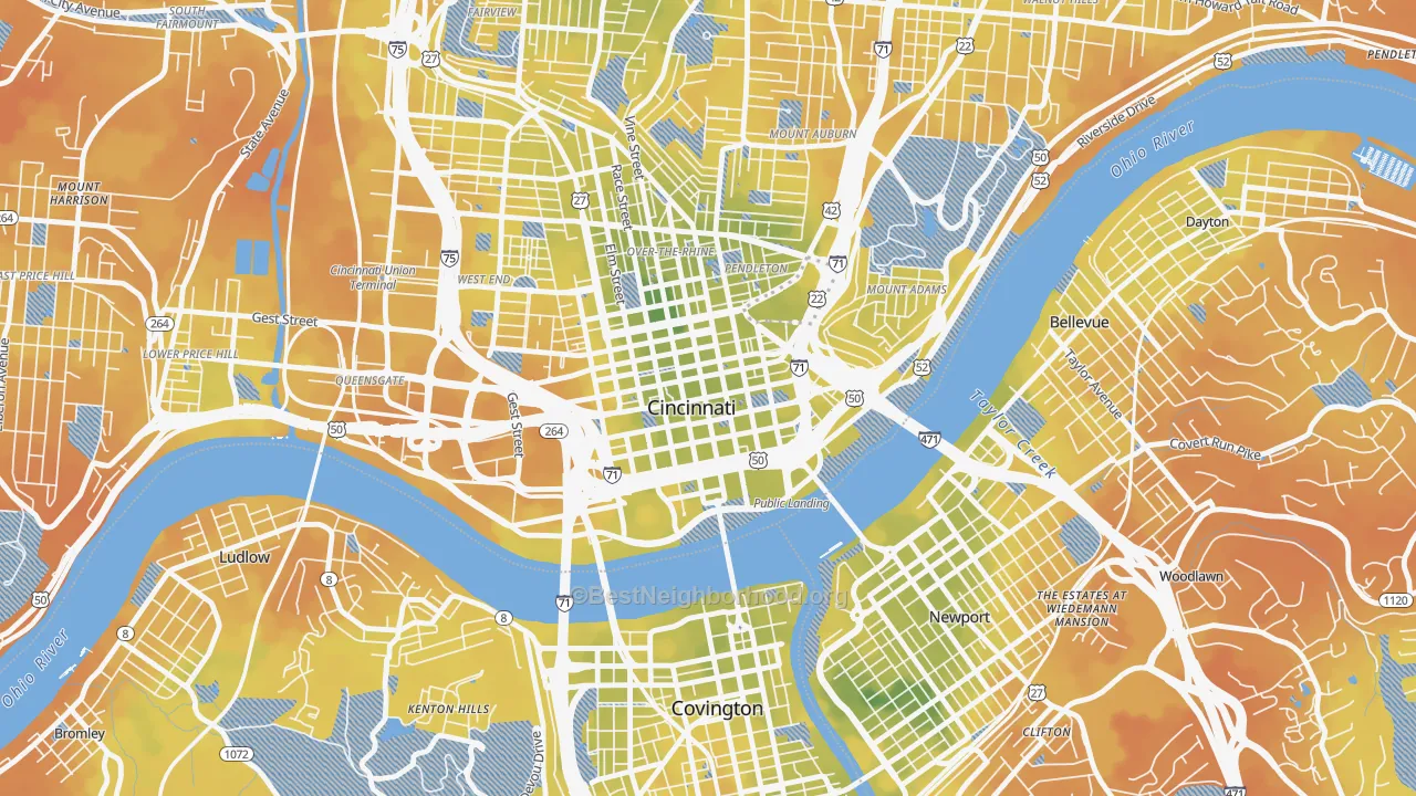 Bike Grade map of Central Business District, Cincinnati, OH