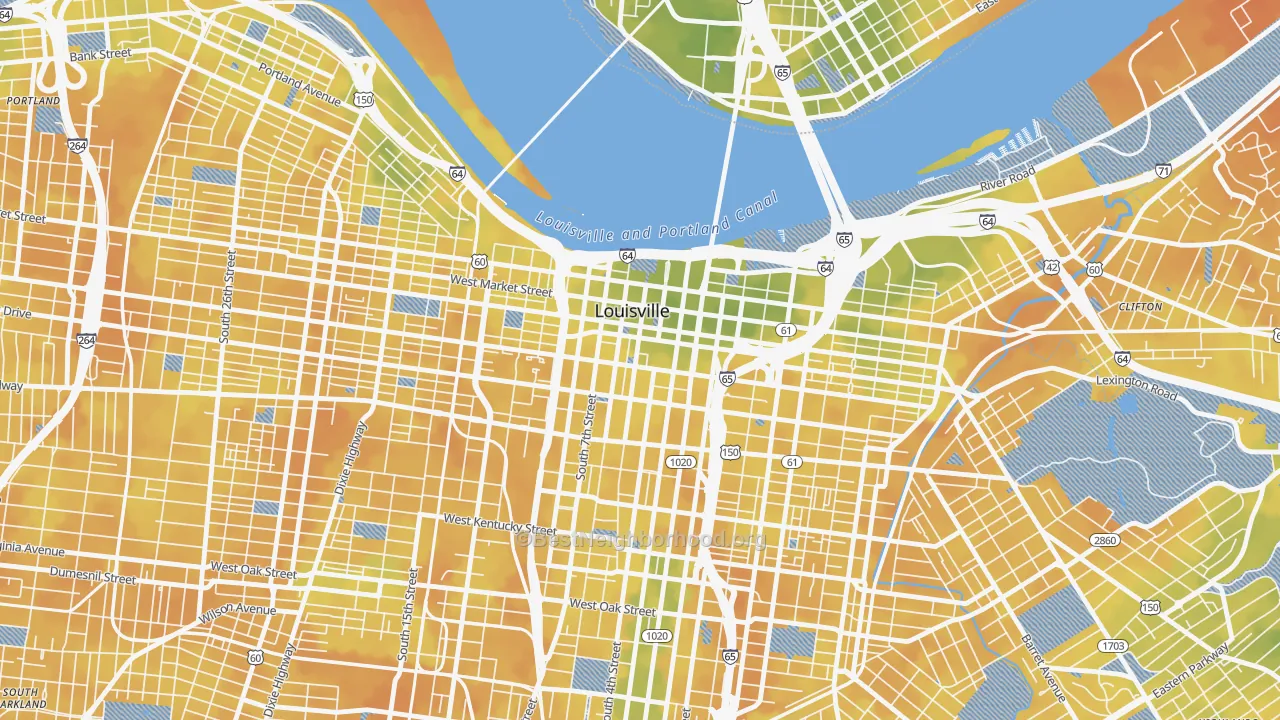 Bike Grade map of Central Business District, Louisville, KY
