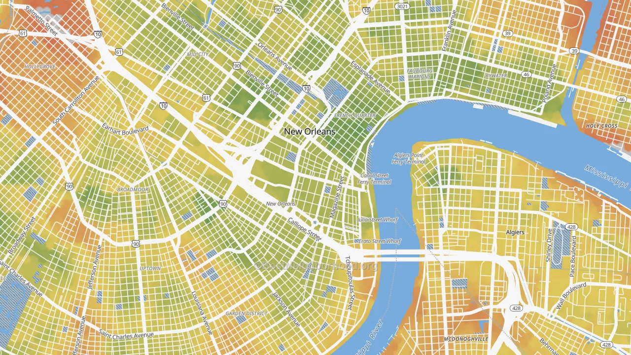 Bike Grade map of Central Business District, New Orleans, LA