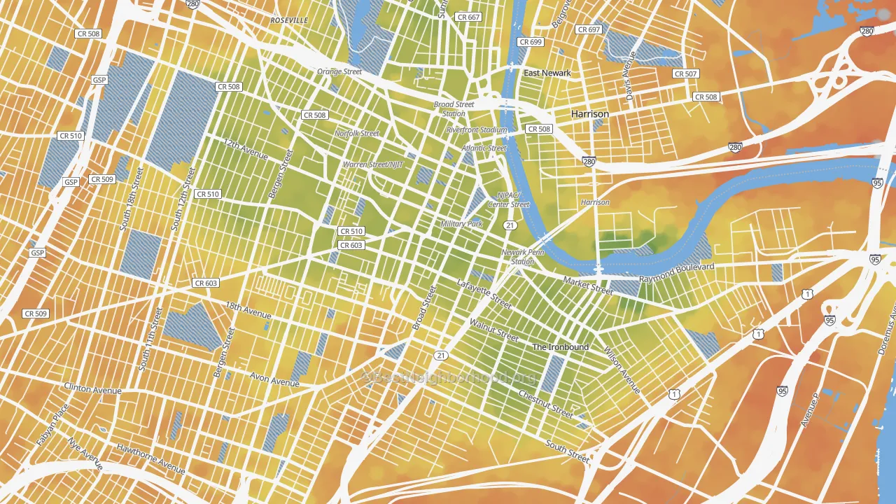 Bike Grade map of Central Business District, Newark, NJ