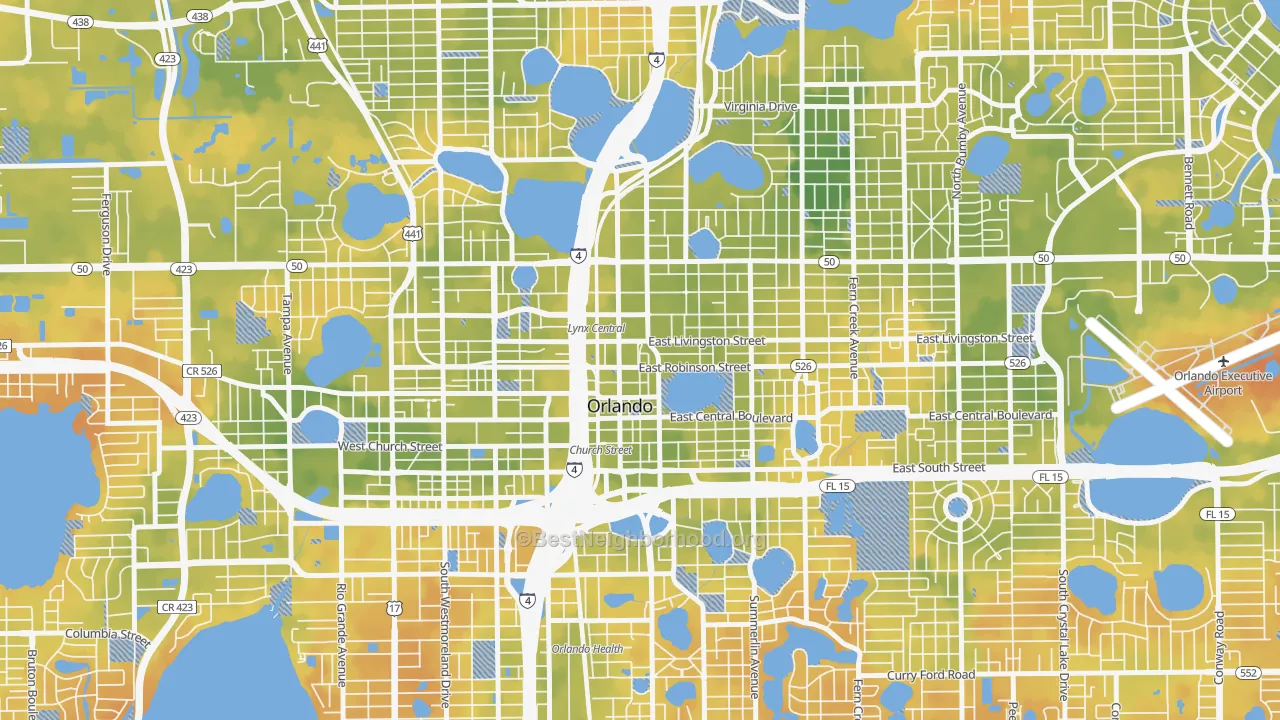 Bike Grade map of Central Business District, Orlando, FL