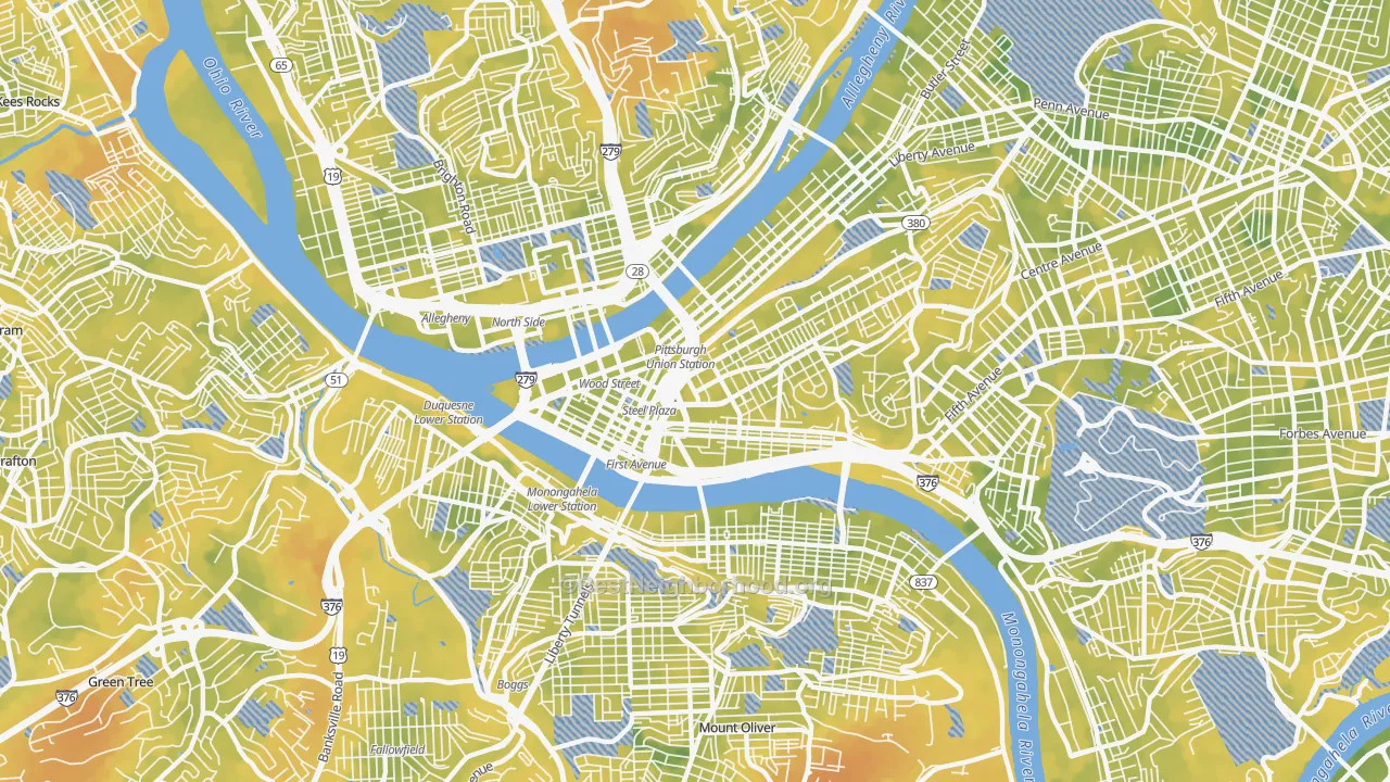 Bike Grade map of Central Business District, Pittsburgh, PA