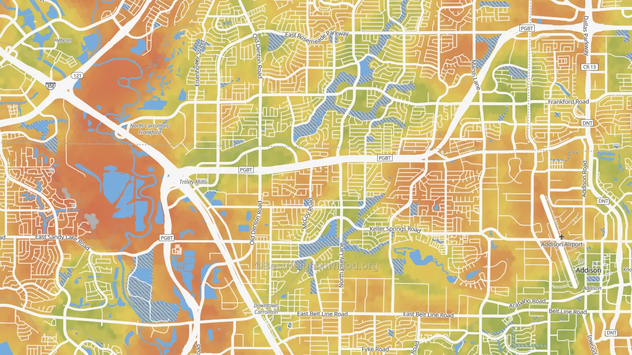 Bike Grade map of Central Carrollton, Carrollton, TX