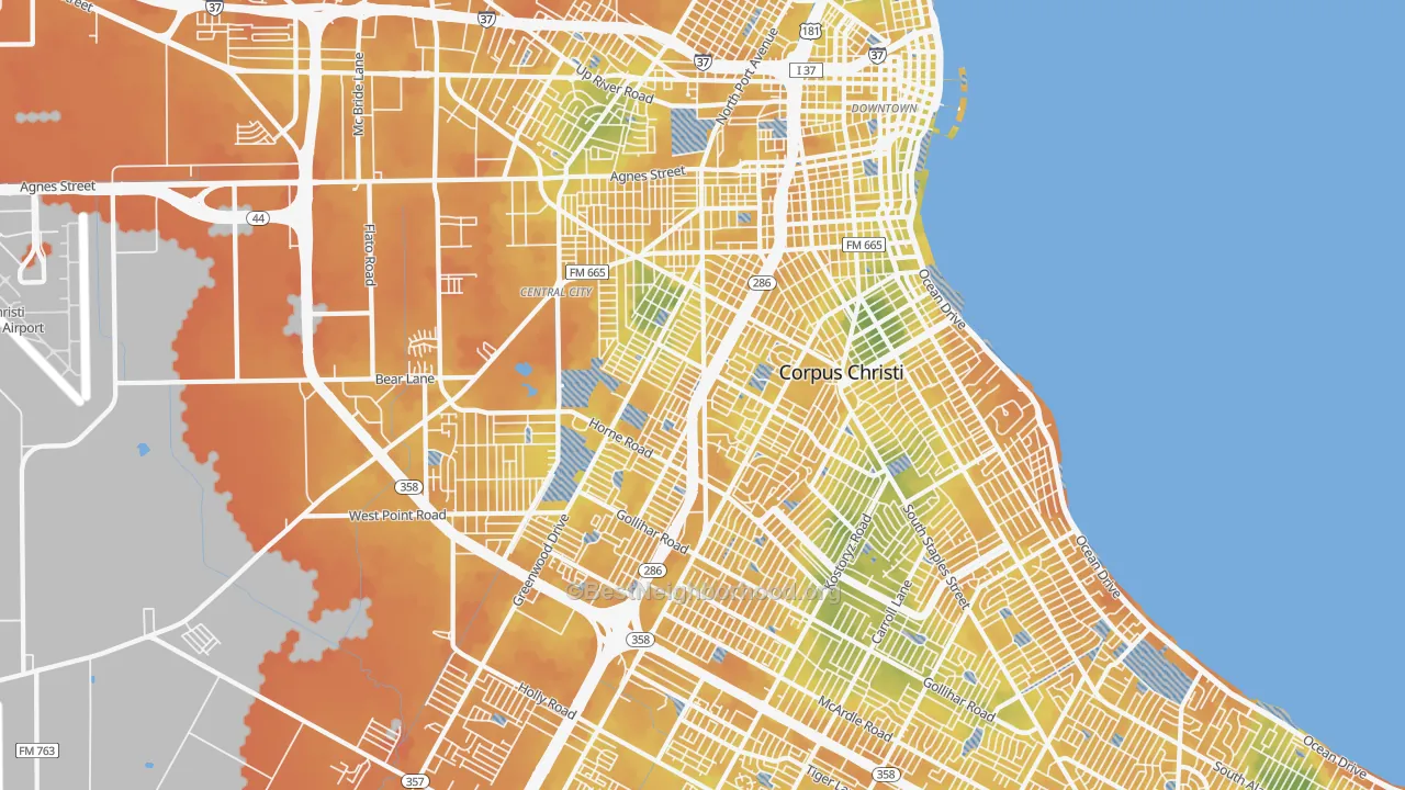 Bike Grade map of Central City, Corpus Christi, TX
