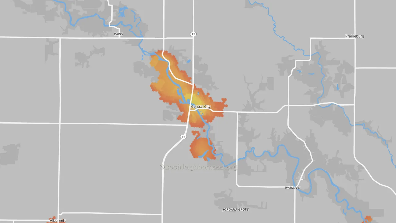 Bike Grade map of Central City, IA