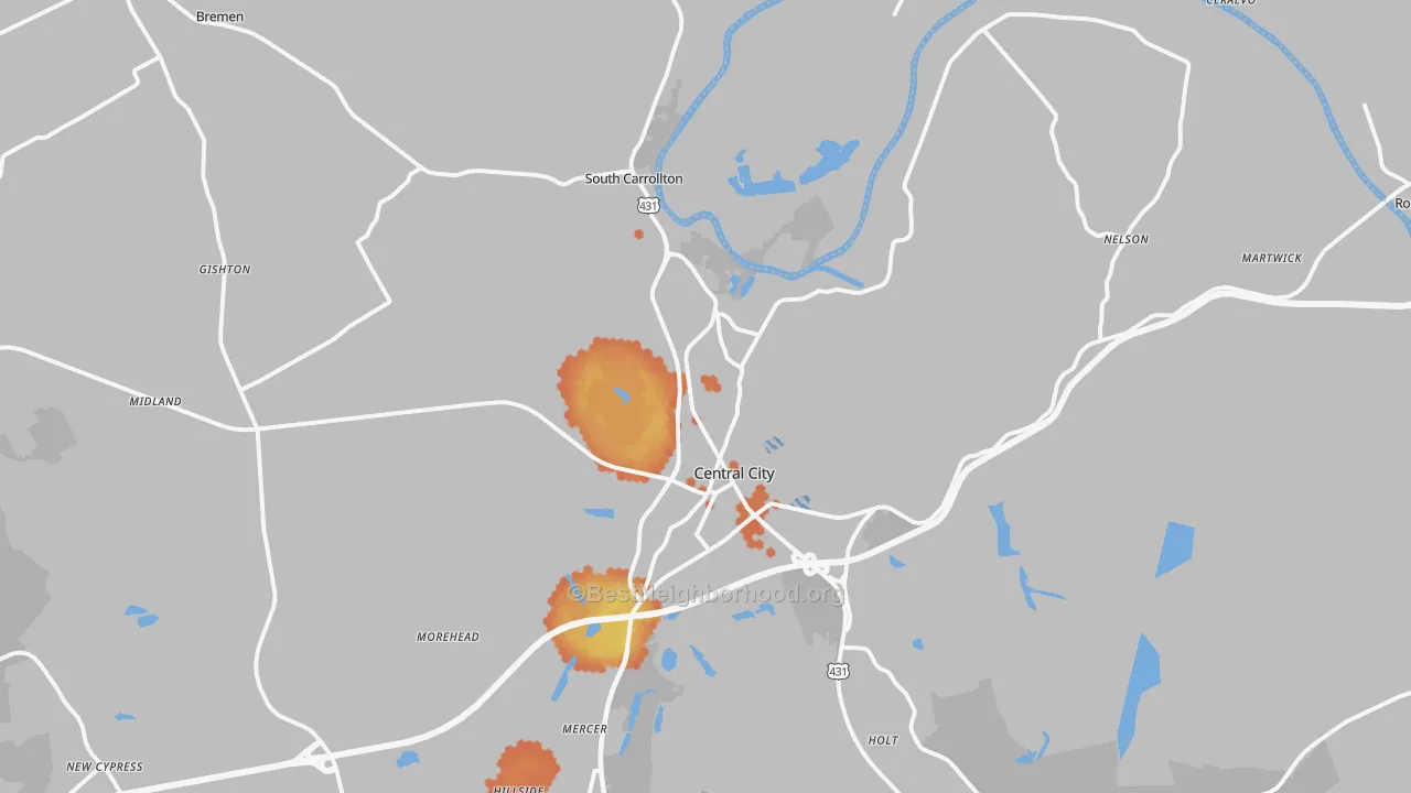 Bike Grade map of Central City, KY