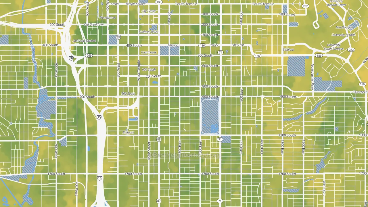 Bike Grade map of Central City Liberty Wells, Salt Lake City, UT