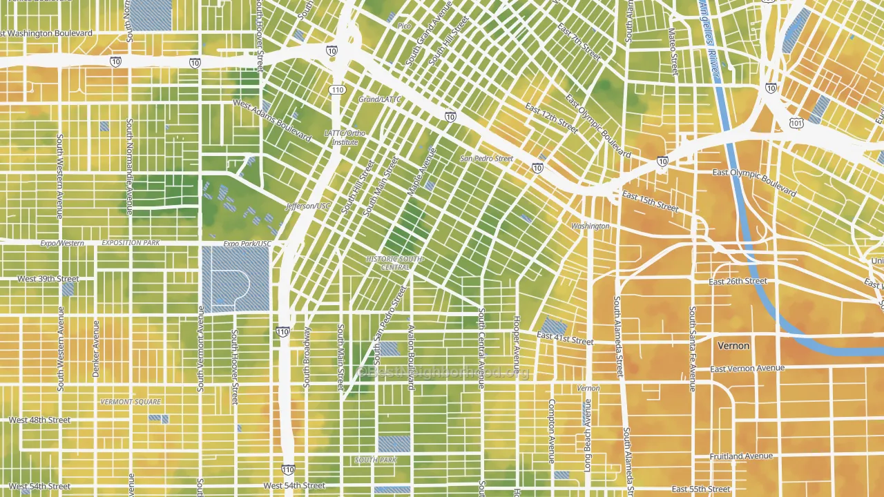 Bike Grade map of Central City, Los Angeles, CA