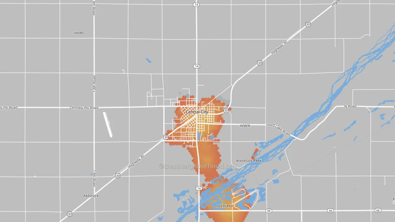 Bike Grade map of Central City, NE
